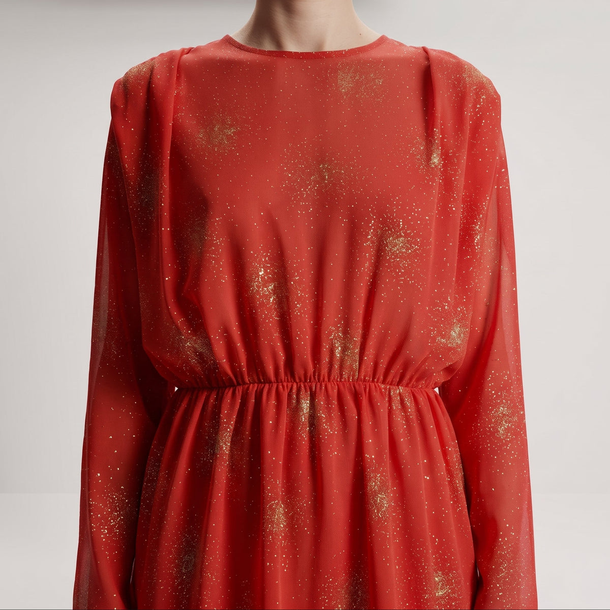 Red Glitter Long Sleeve Dress