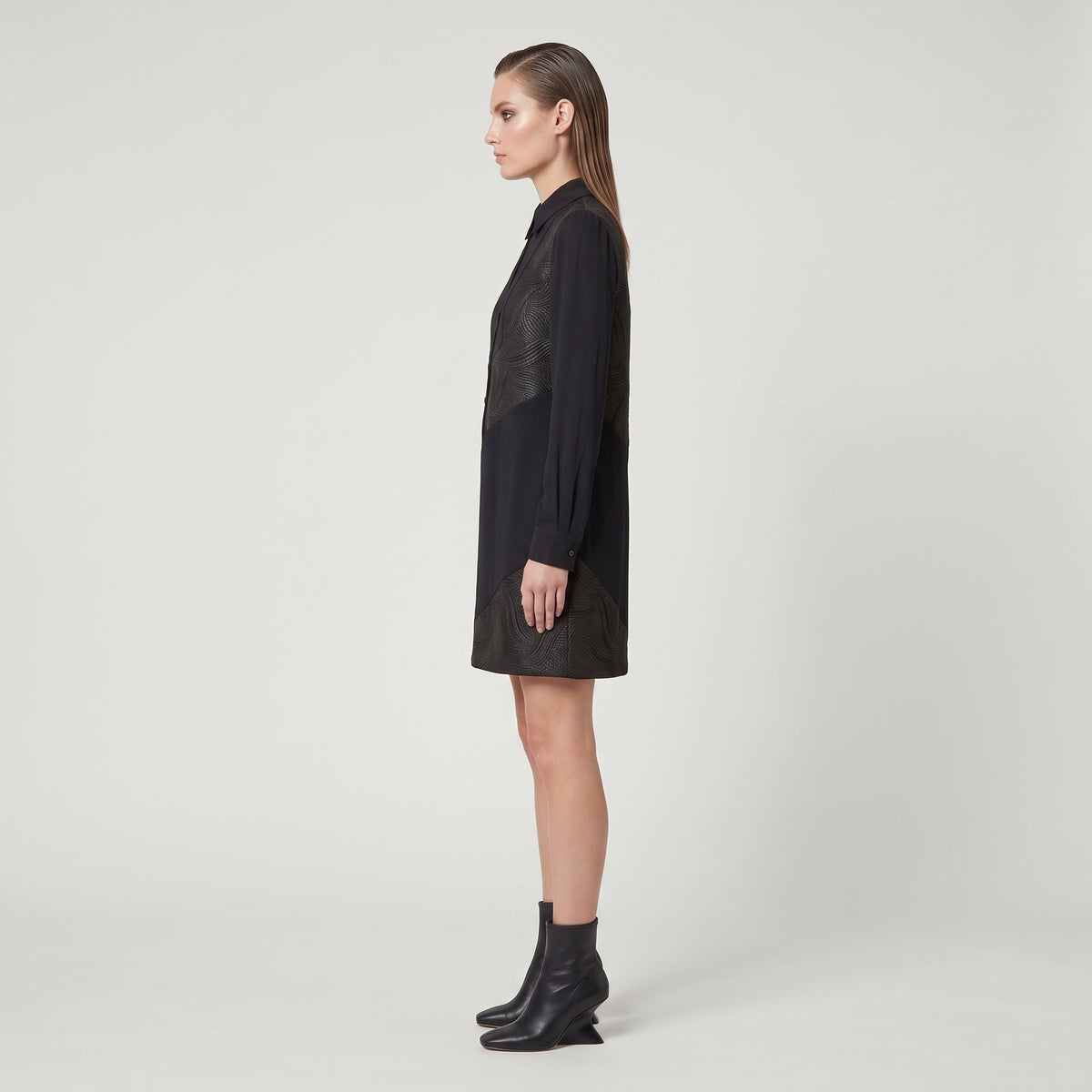 Textured Panel Button-Down Dress