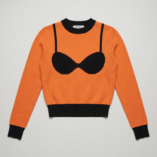 Orange Trompe L'oeil Knit Sweater