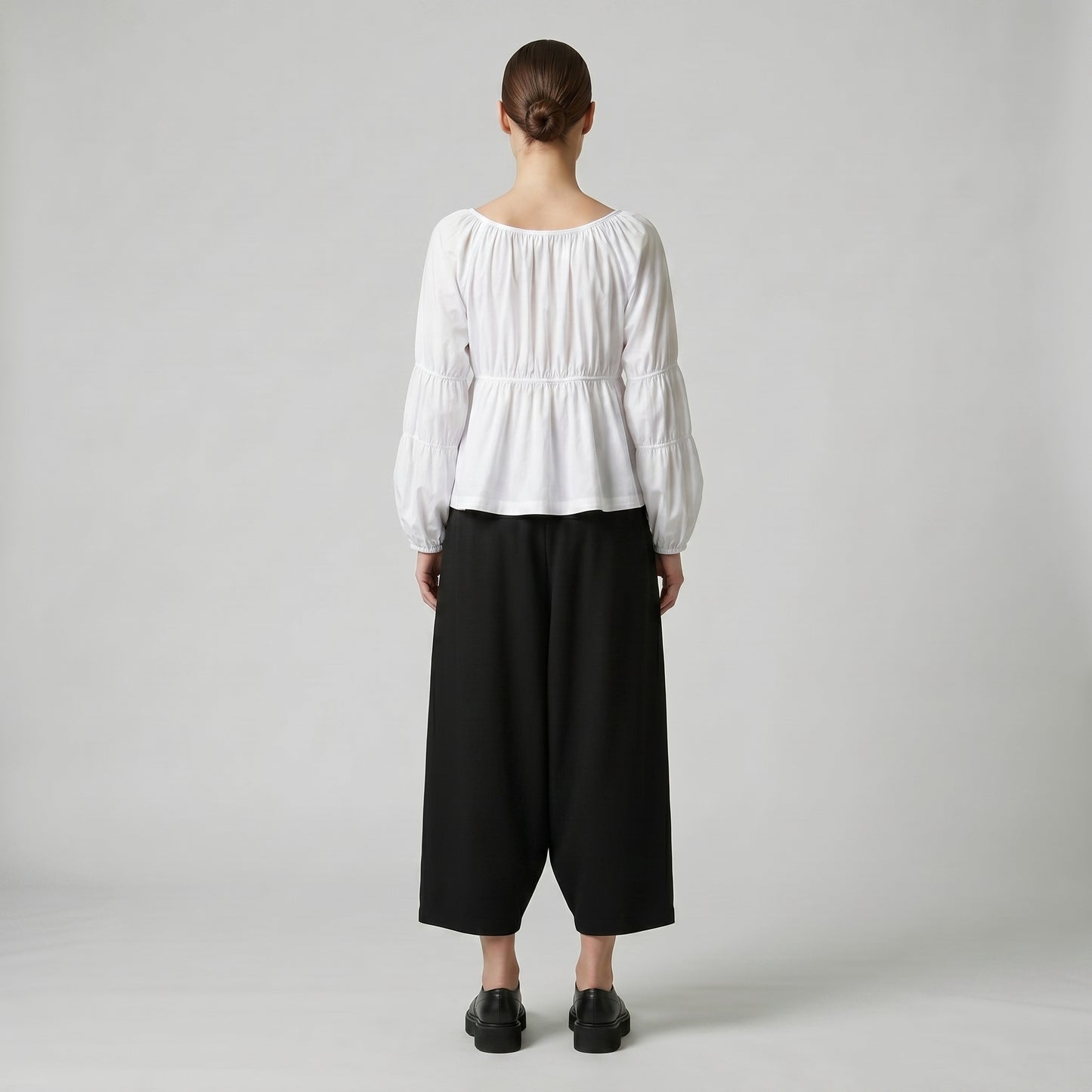Gathered Long Sleeve White Blouse