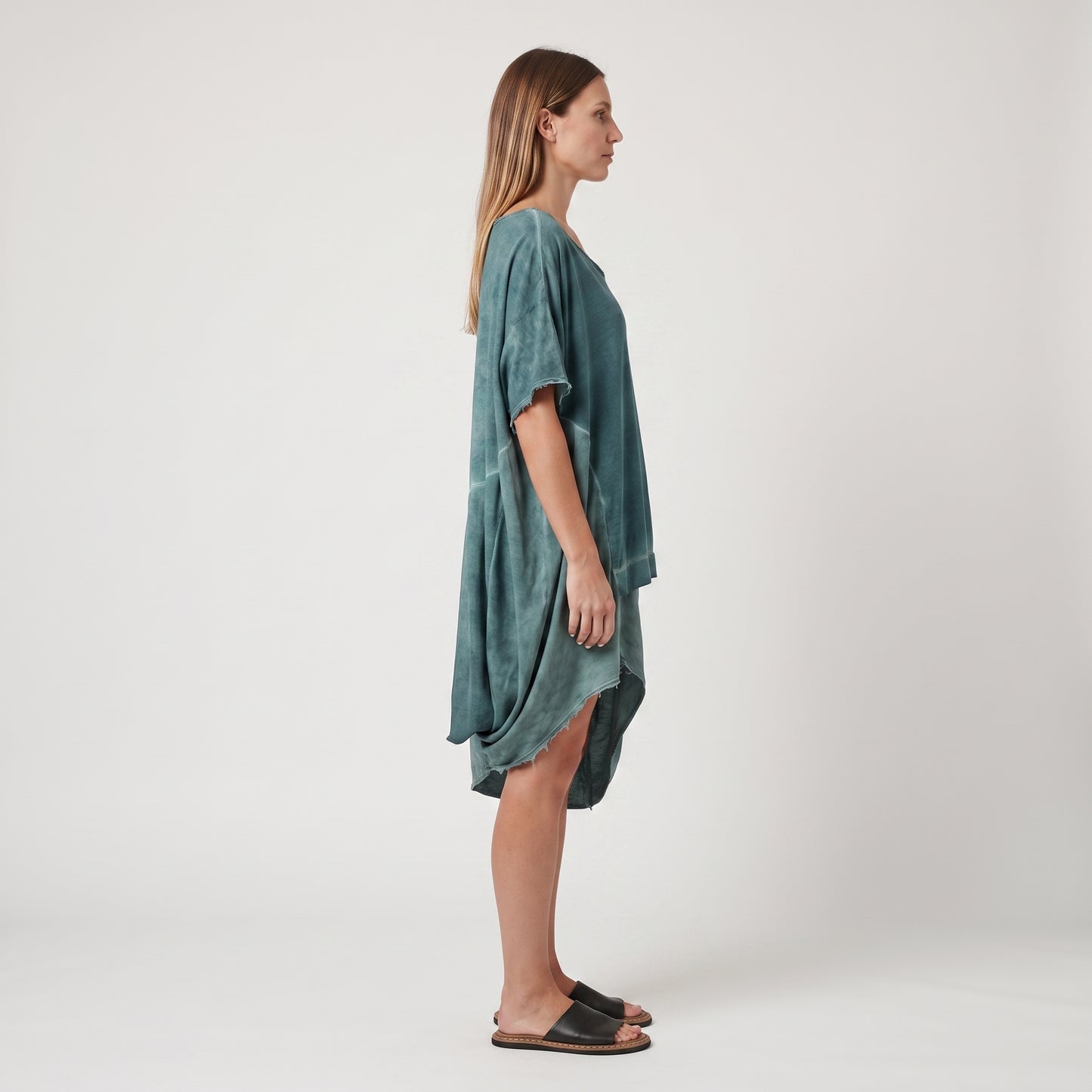 Distressed Asymmetric Teal T-Shirt