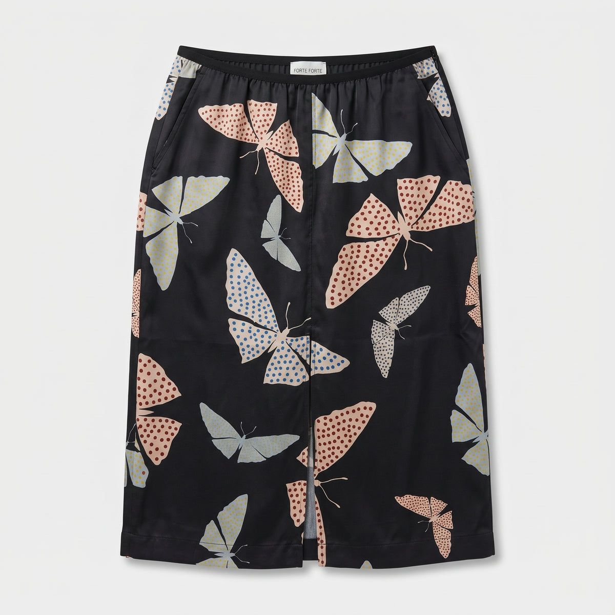 Butterfly Print Silk Midi Skirt
