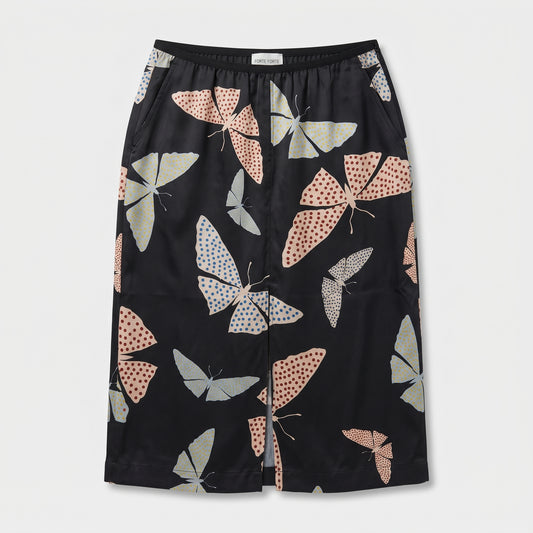 Butterfly Print Silk Midi Skirt