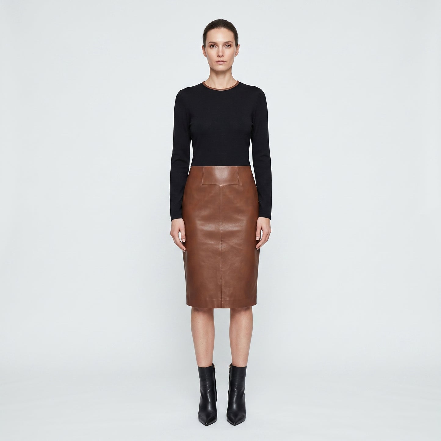 Two-Tone Leather Panel Dress