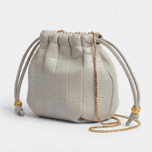 Croc-Effect Leather Pouch Bag