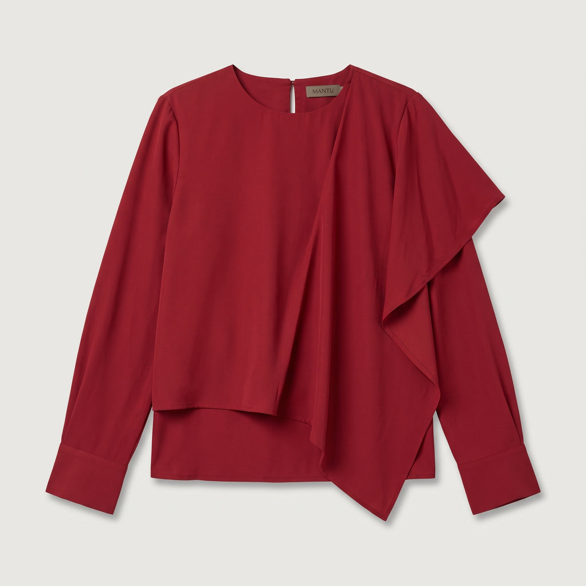 Red Asymmetric Ruffle Hem Blouse