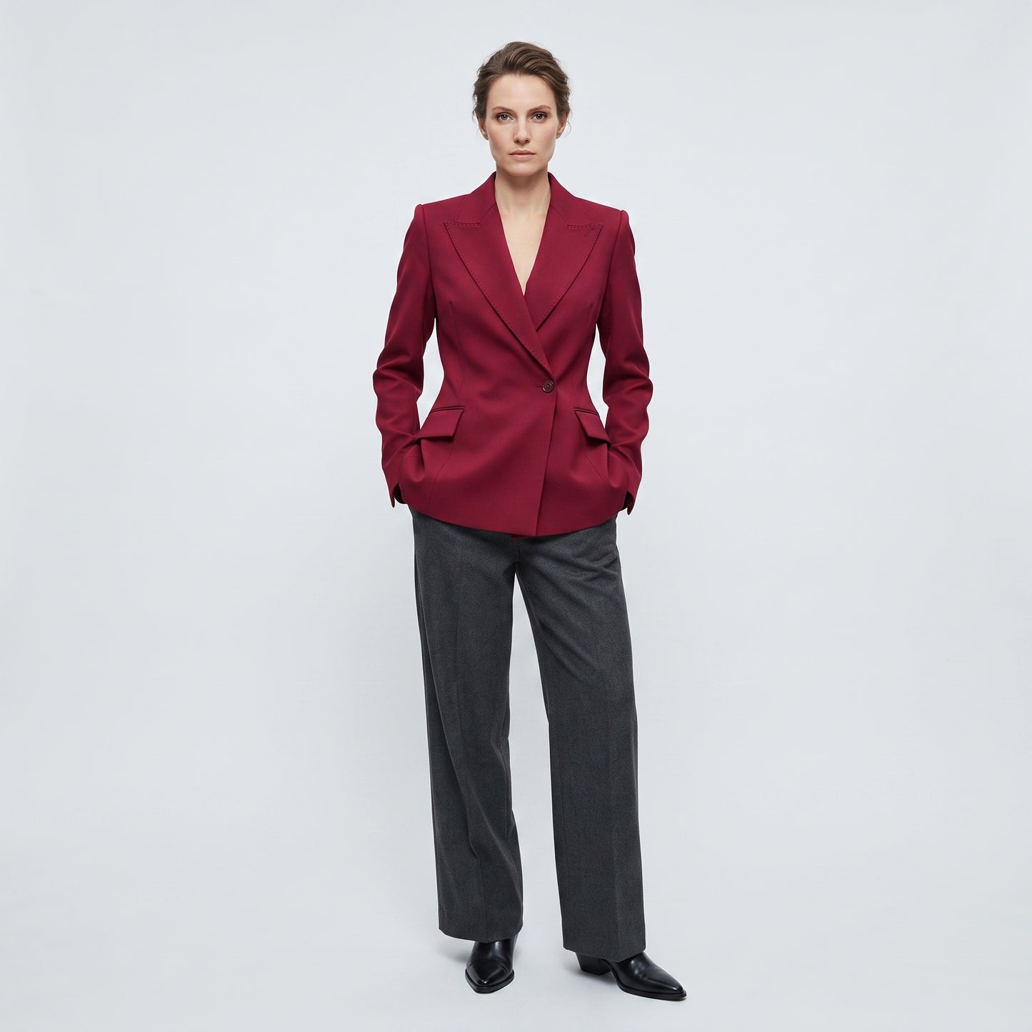 Tailored Burgundy Single-Button Blazer
