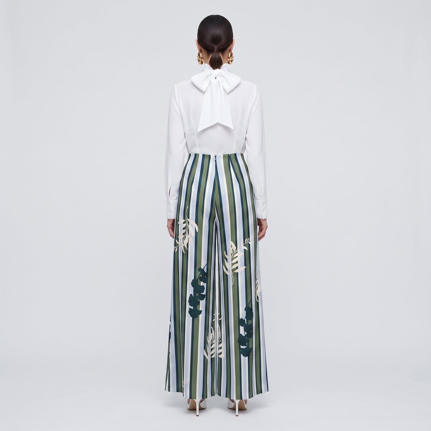 Striped Botanical Wide-Leg Trousers