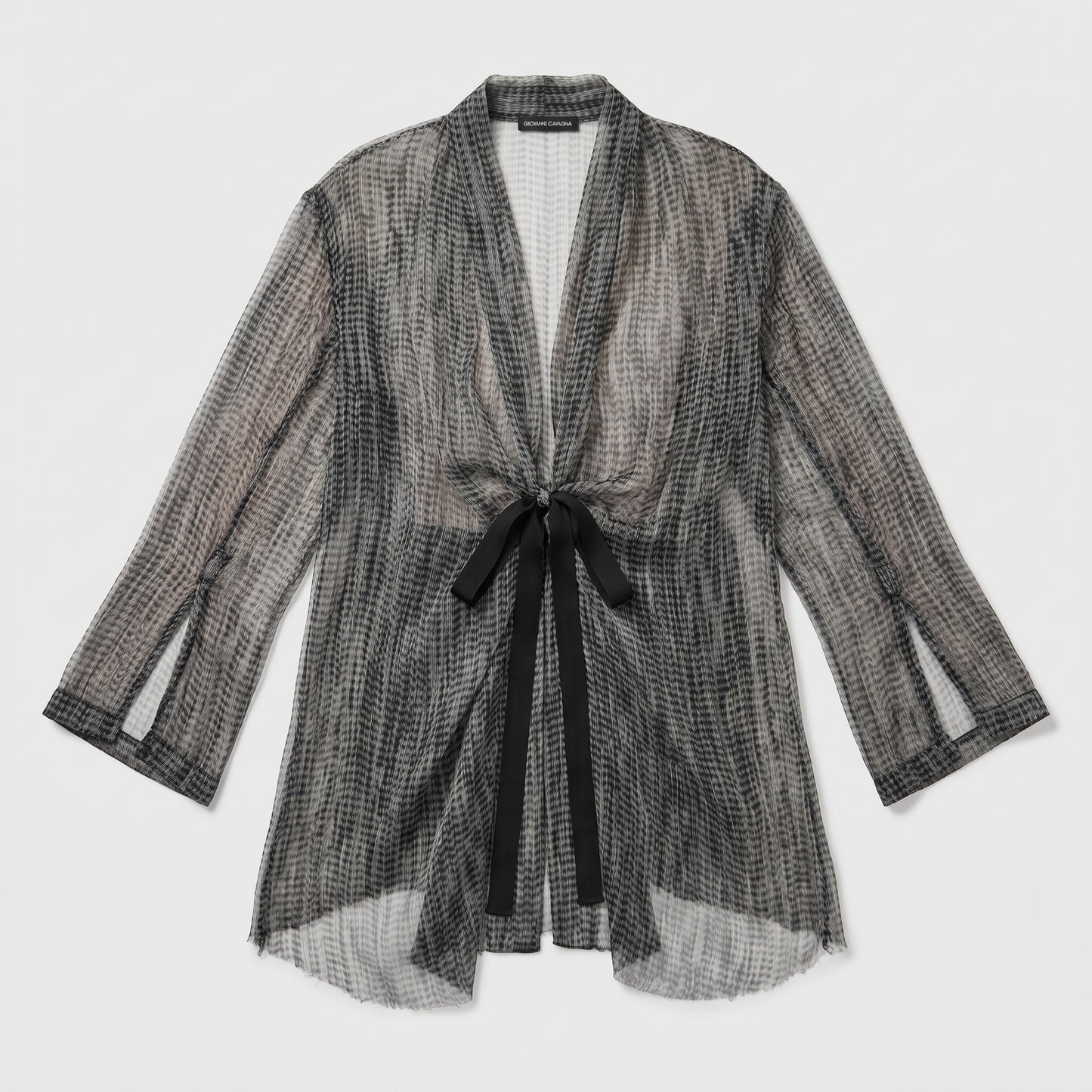 Sheer Printed Tie-Front Top