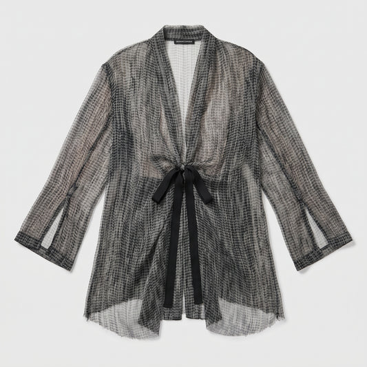 Sheer Printed Tie-Front Top