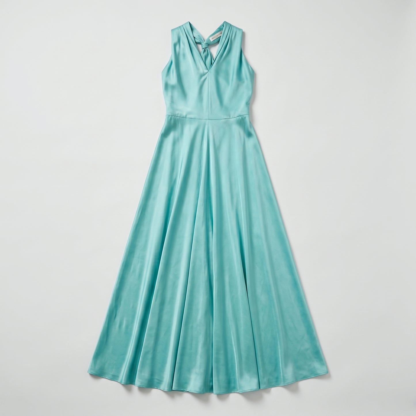 Turquoise Satin Halter Maxi Dress