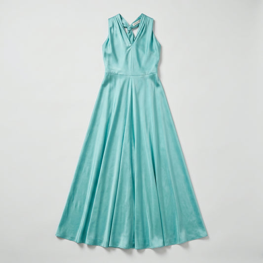 Turquoise Satin Halter Maxi Dress