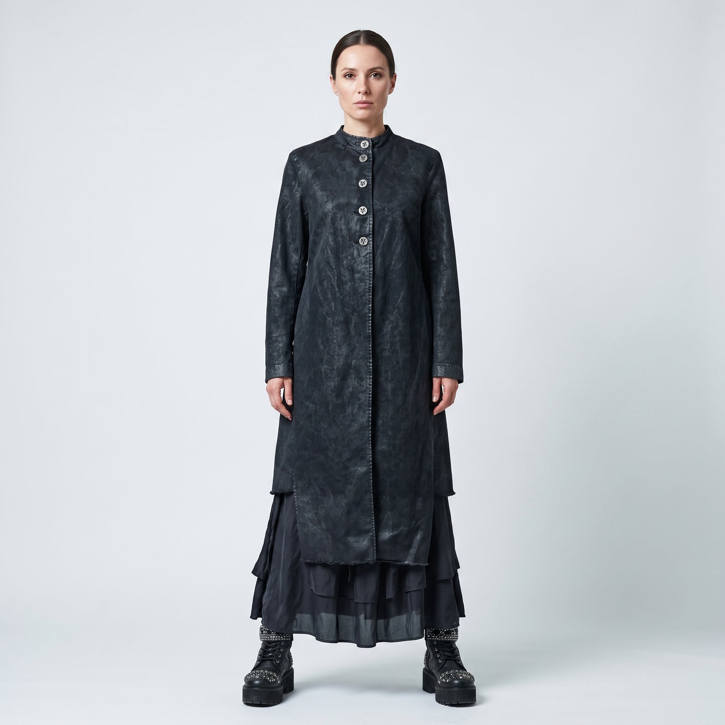 Distressed Washed Cotton Long Jacket