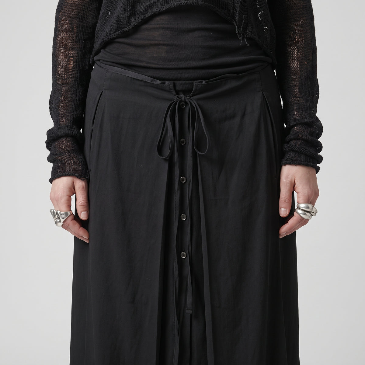 Black Drawstring Midi Skirt