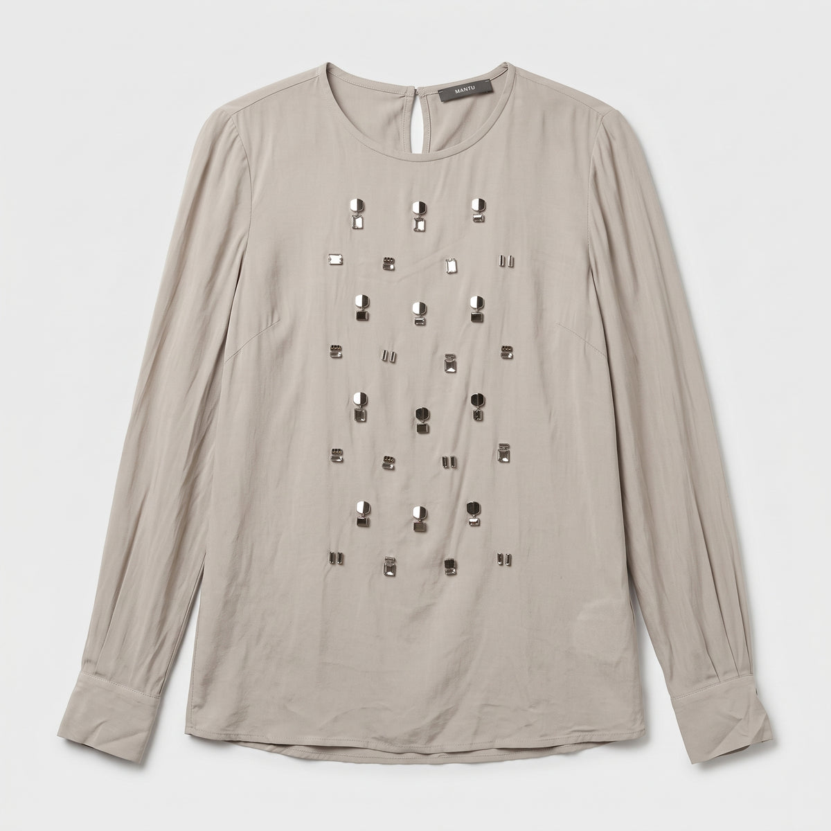 Embellished Neutral Silk Blouse