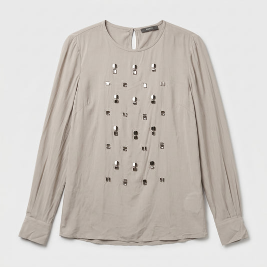 Embellished Neutral Silk Blouse
