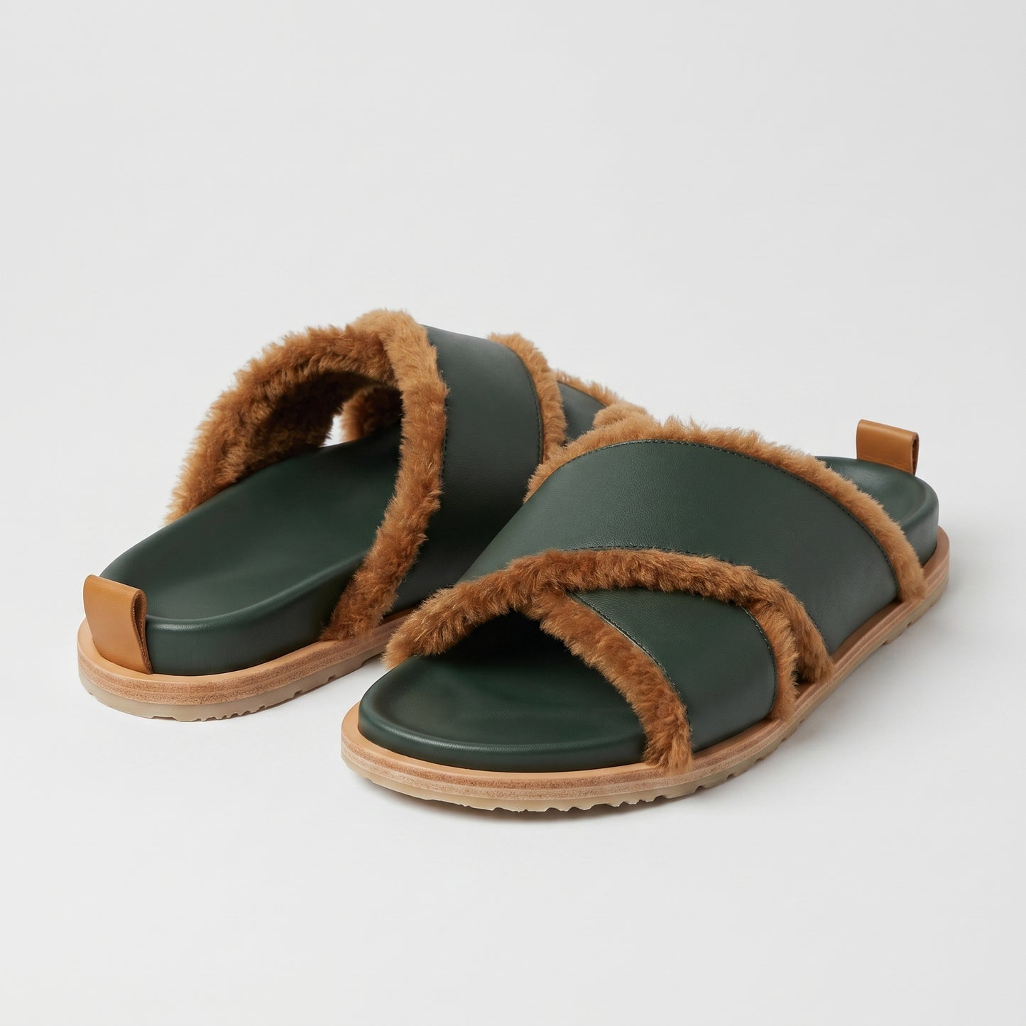 Shearling Trimmed Leather Slides