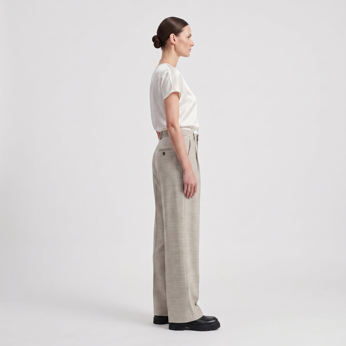Tailored High-Waisted Beige Trousers