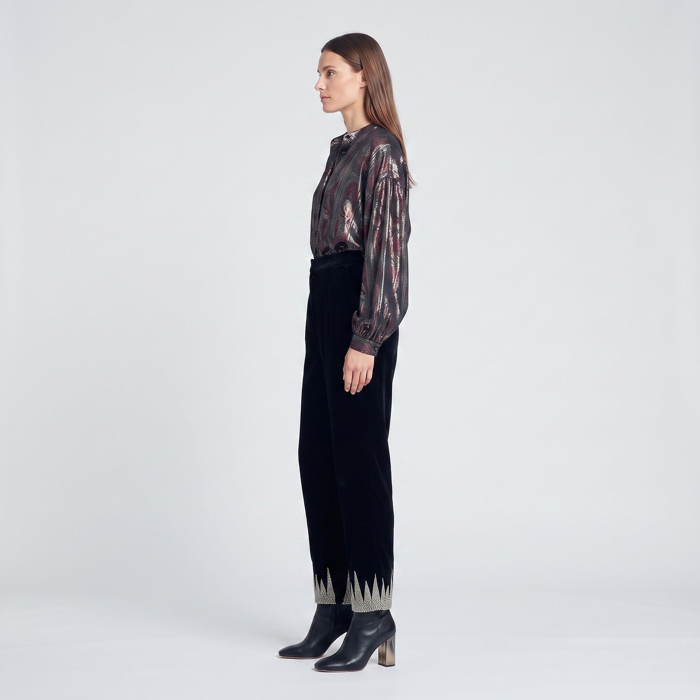 Embellished Velvet Tailored Trousers