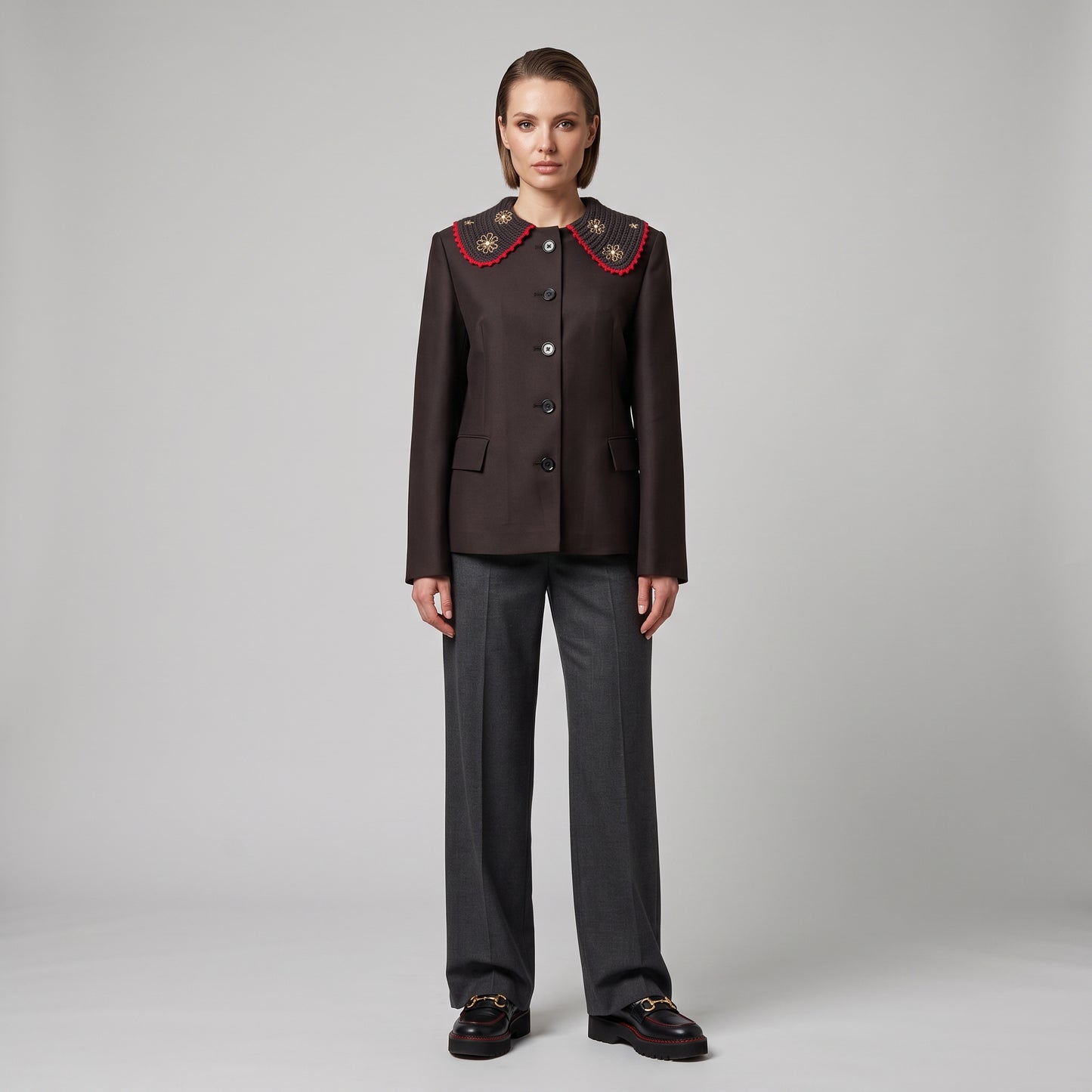 Embroidered Collar Tailored Jacket