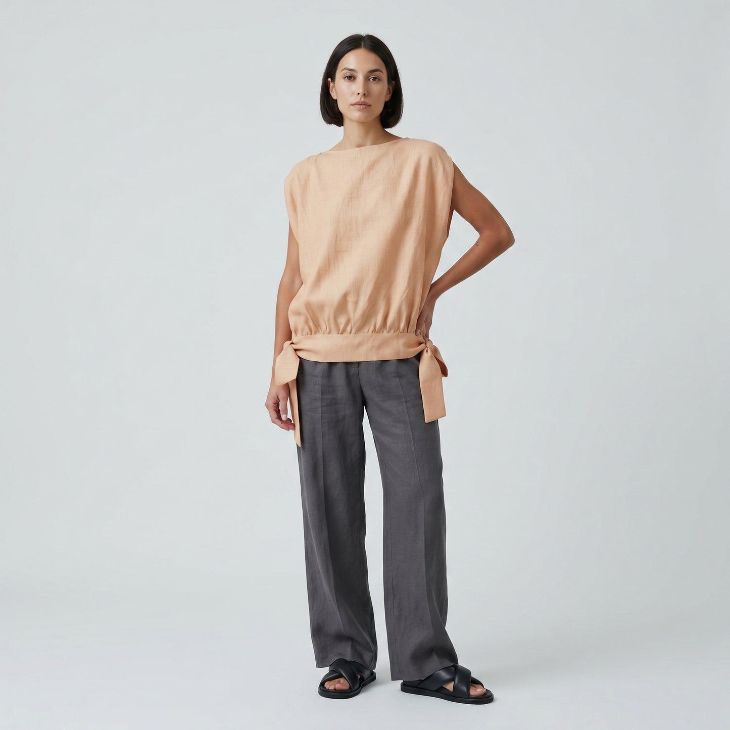 Linen Side Tie Crop Top