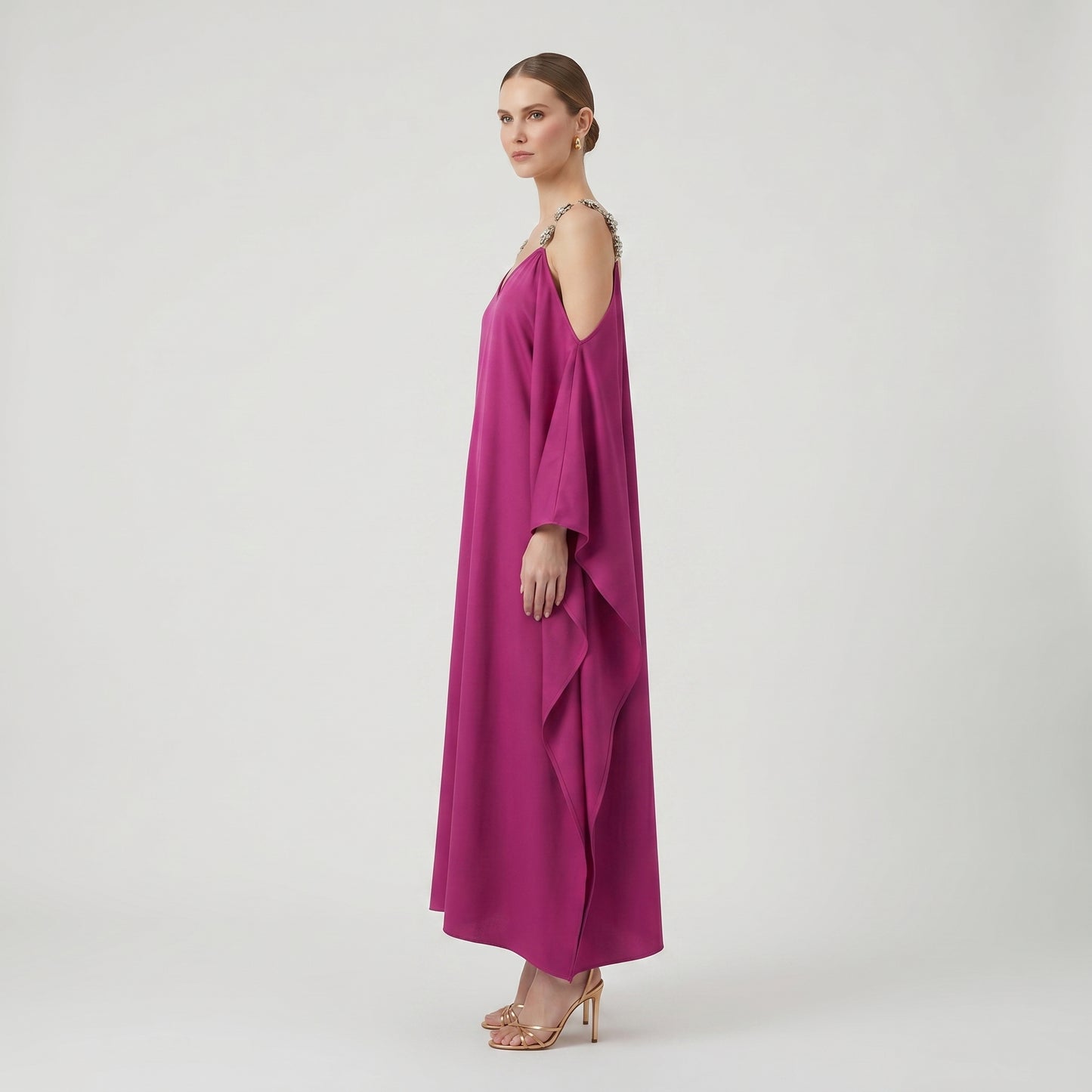 Embellished Strap Satin Kaftan Dress