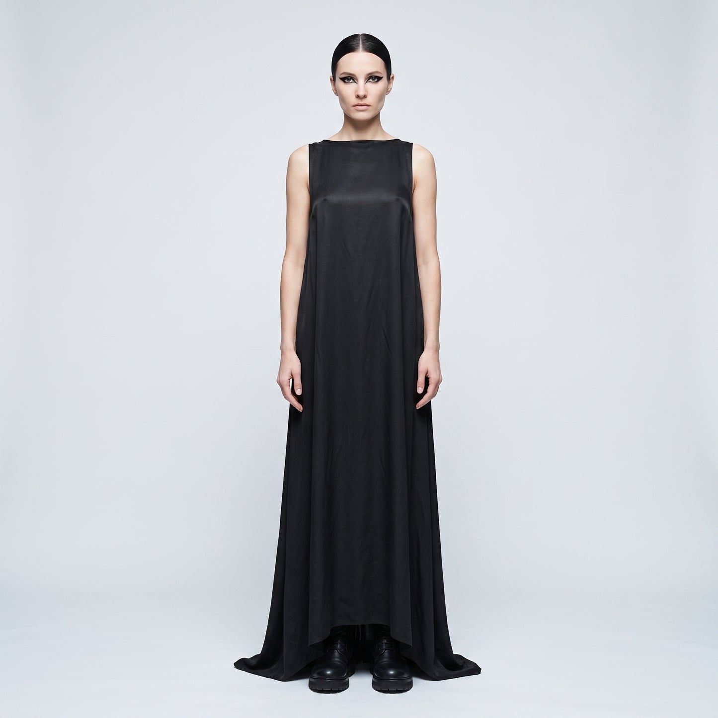 Sleeveless Black Silk Shift Dress