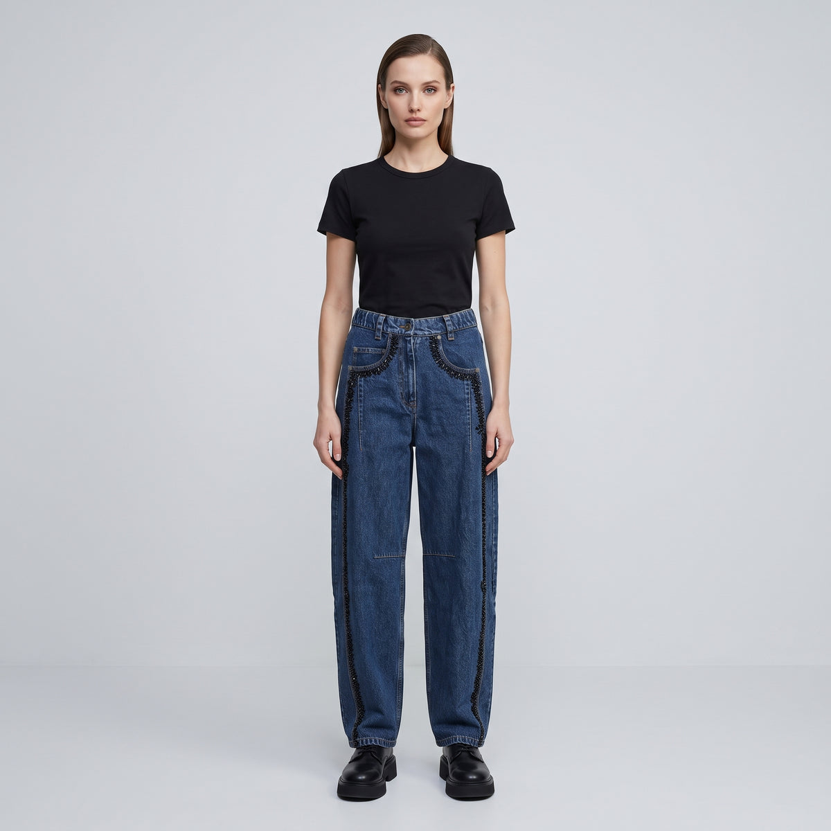 Embellished High-Rise Denim Jeans