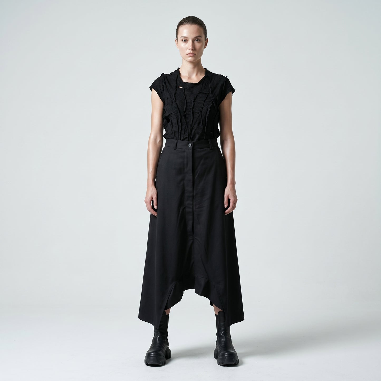 Asymmetric Tailored Black Culottes