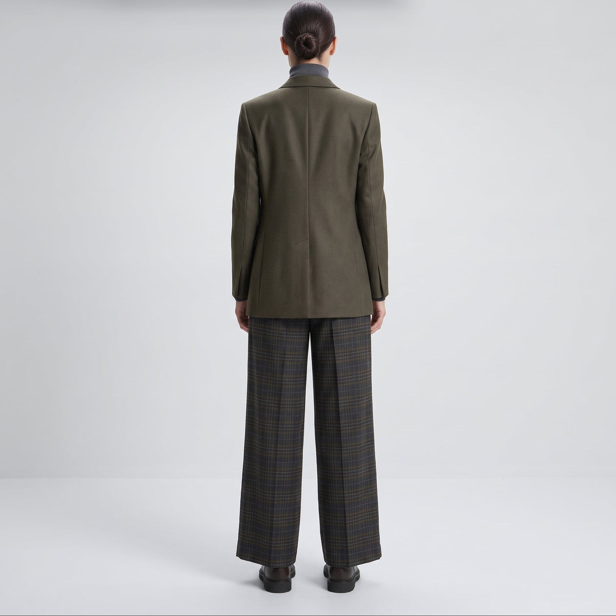 Tailored Plaid Wide-Leg Trousers