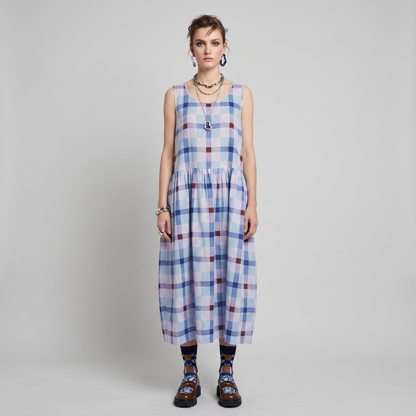 Sleeveless Plaid Cotton Dress