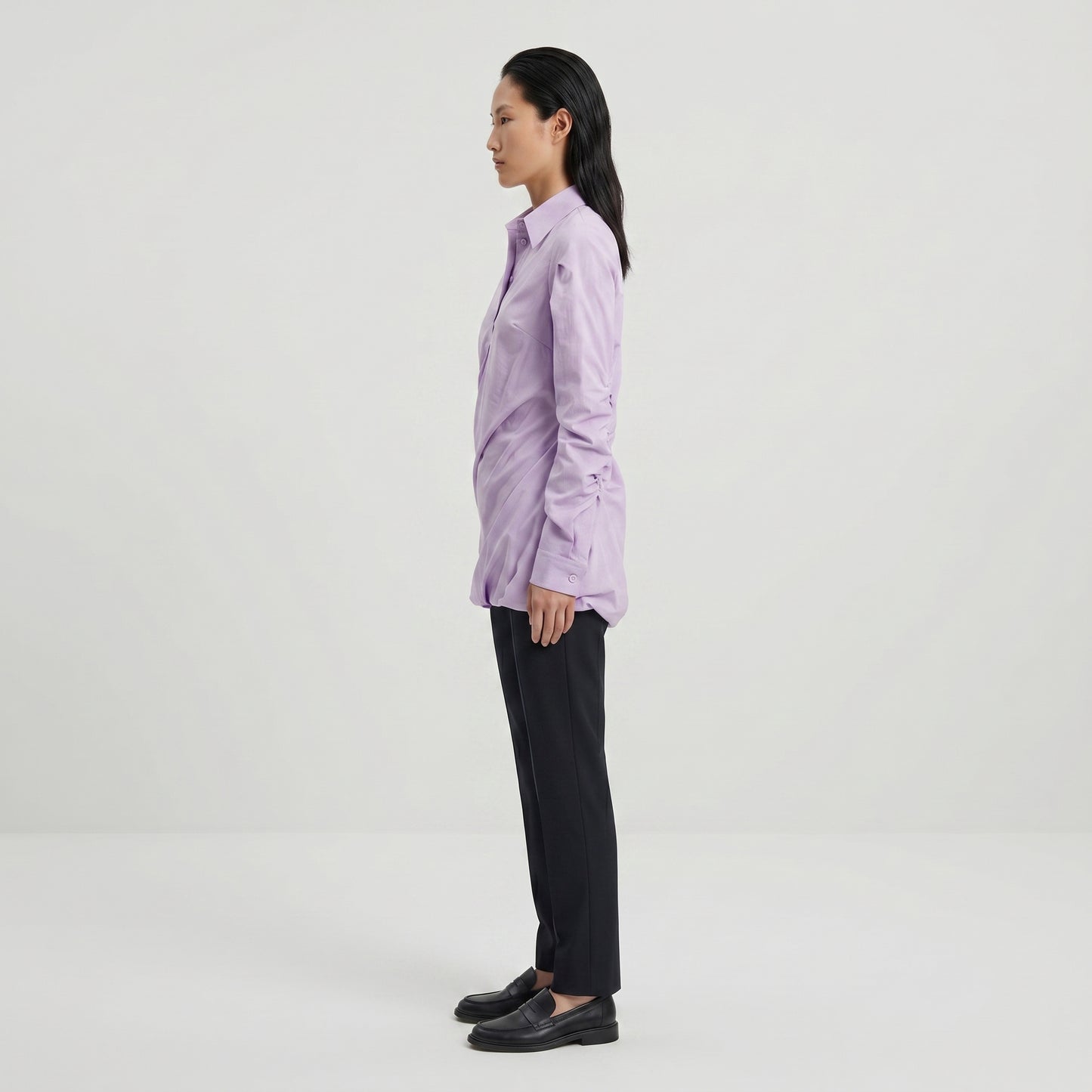 Ruched Lavender Collared Blouse