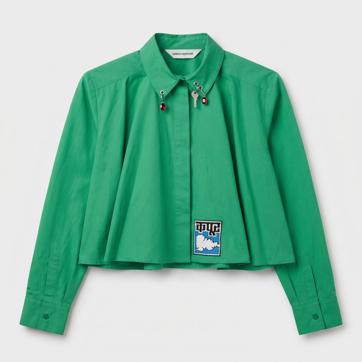 Embellished Cropped Green Shirt