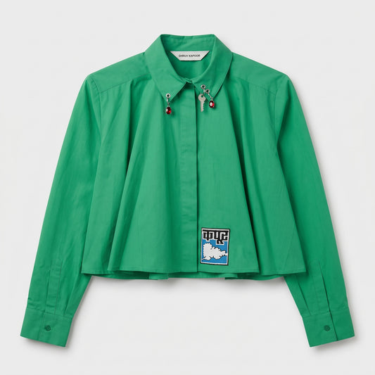 Embellished Cropped Green Shirt