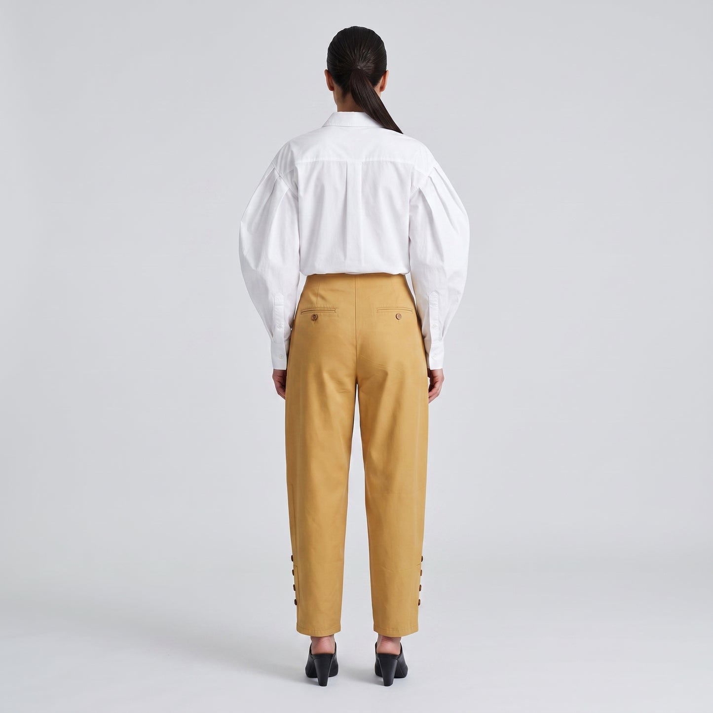 High-Waisted Pleated Mustard Trousers