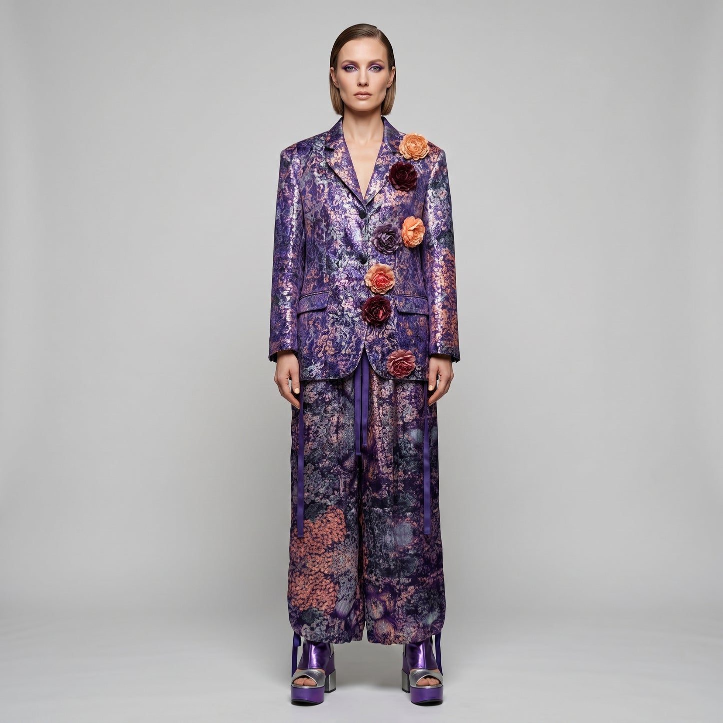 Floral Embellished Brocade Blazer