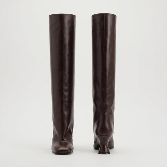 Sculptural Heel Leather Boots