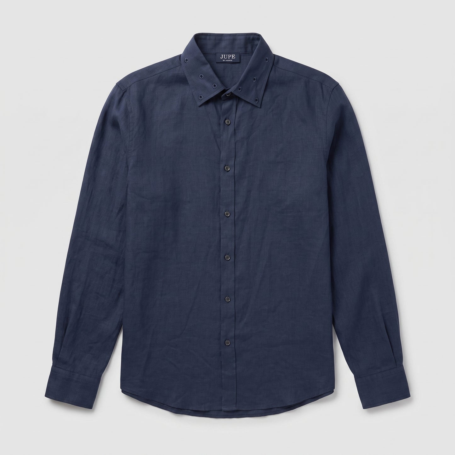 Navy Blue Linen Button-Down Shirt