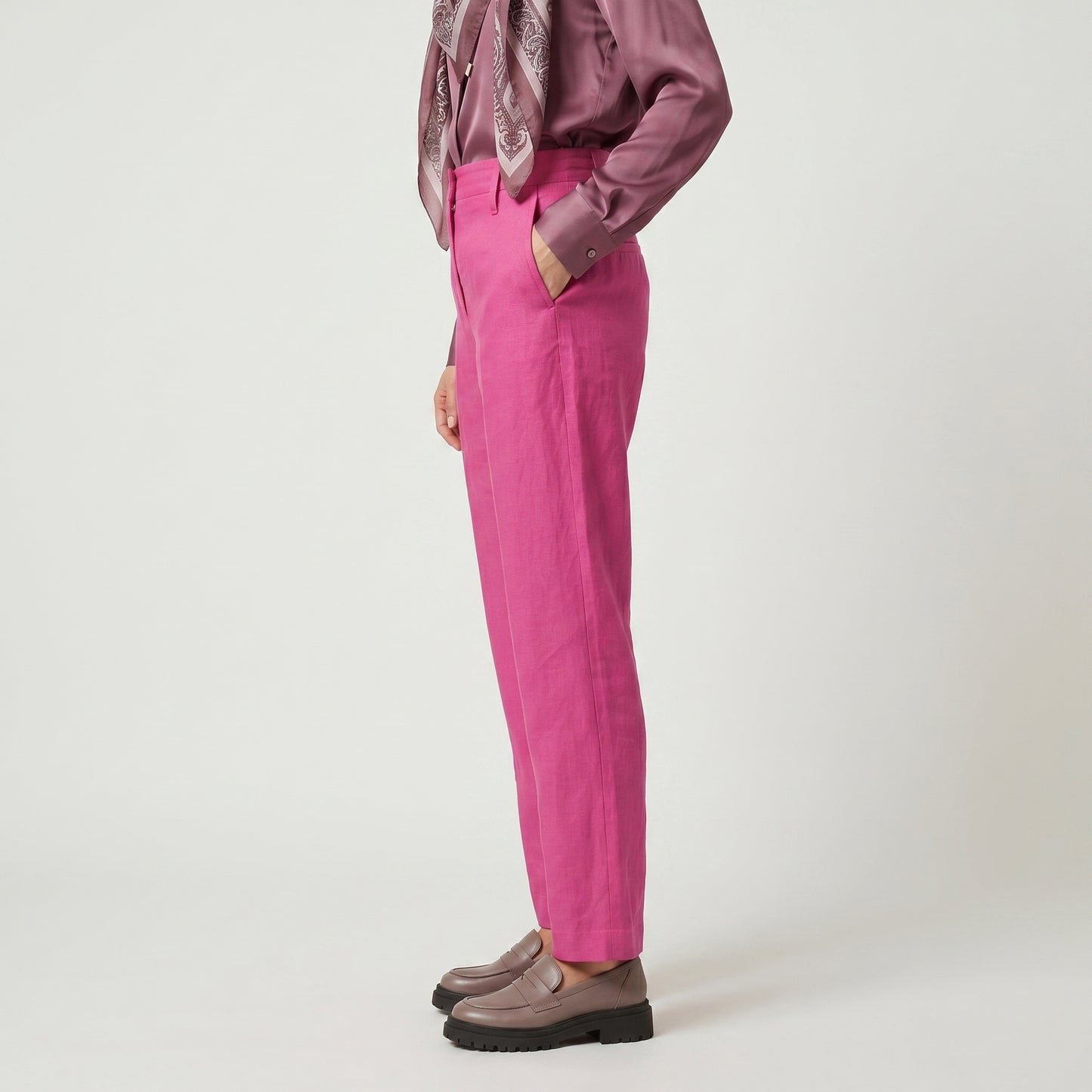 Magenta Straight Leg Linen Trousers