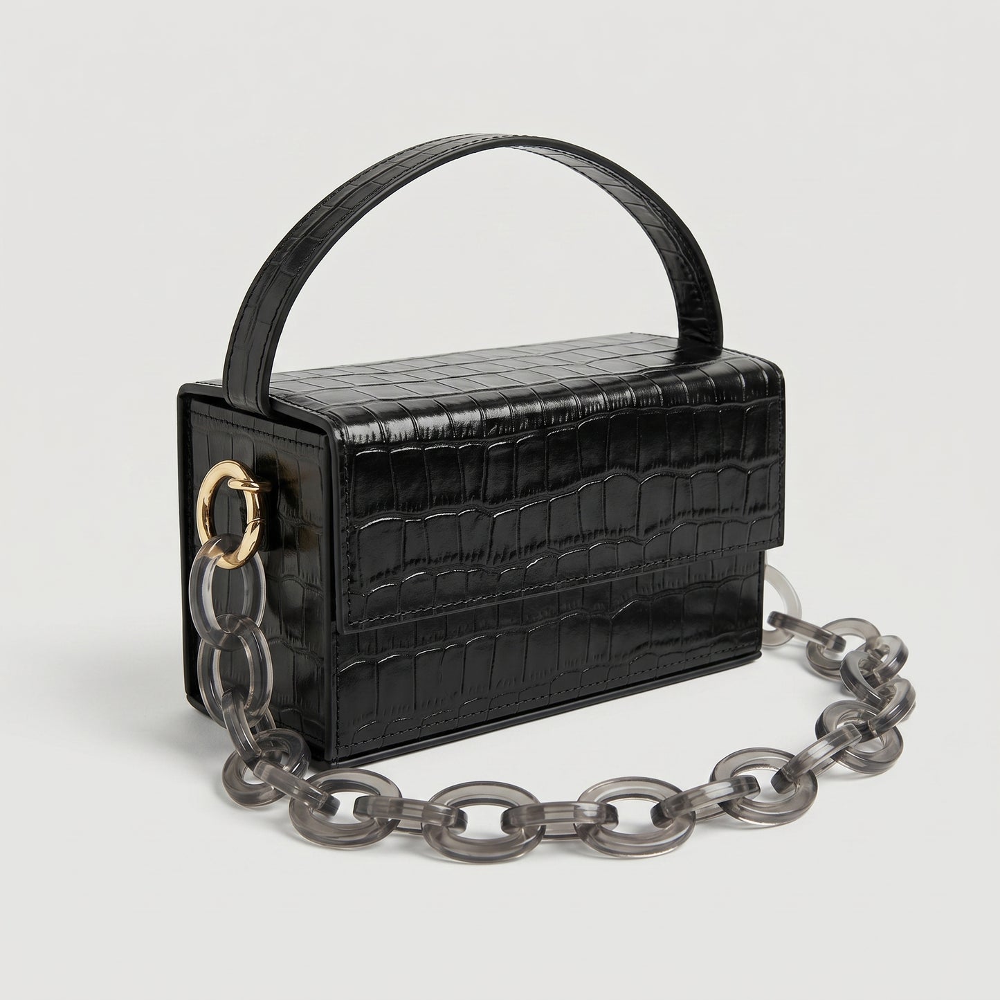 Structured Croc-Effect Box Bag