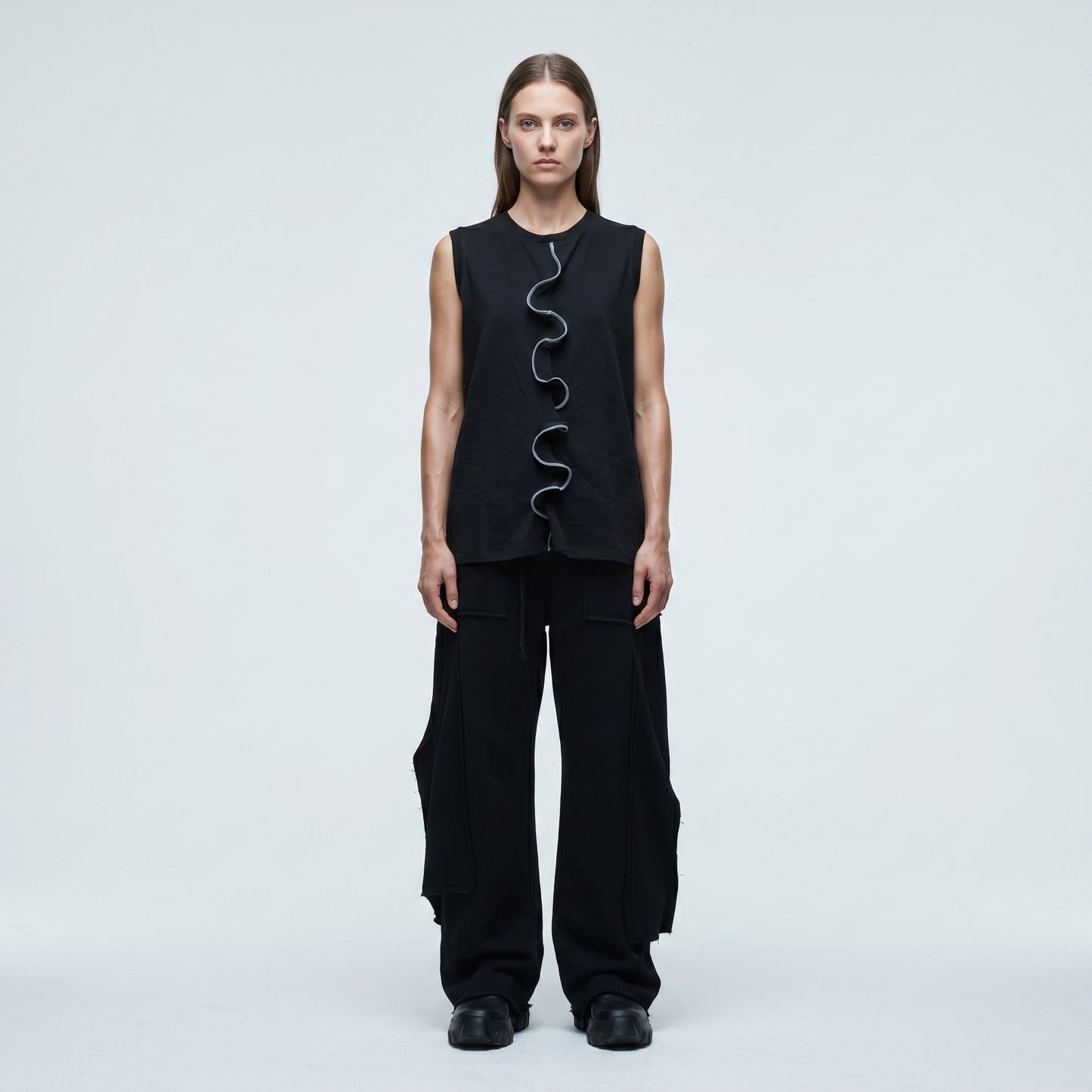 Ruffled Detail Sleeveless Jersey Top