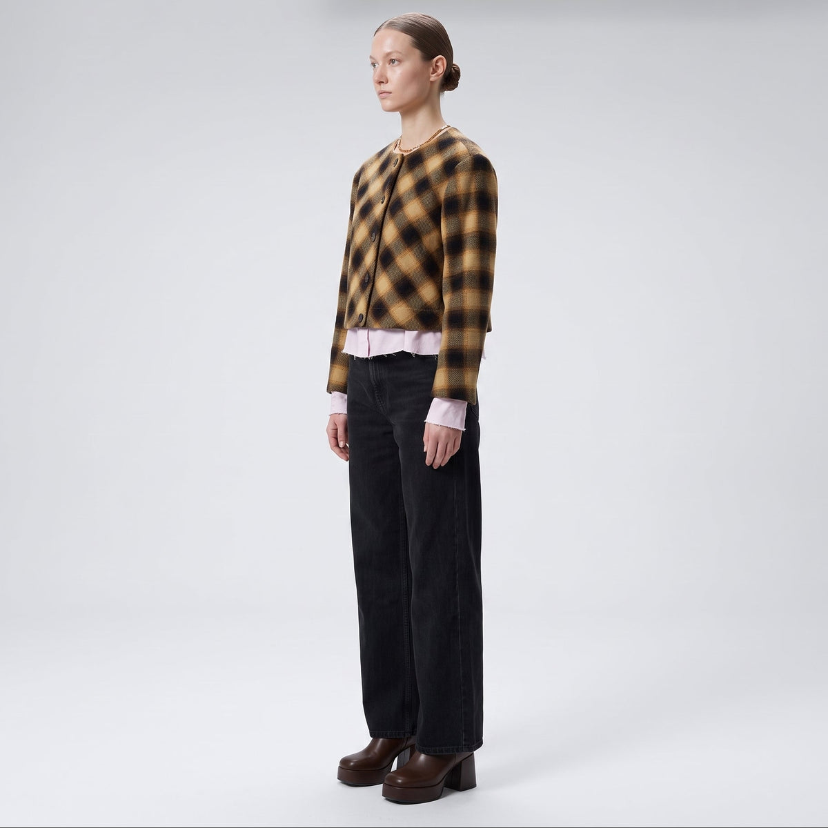 Plaid Wool Blend Cropped Jacket