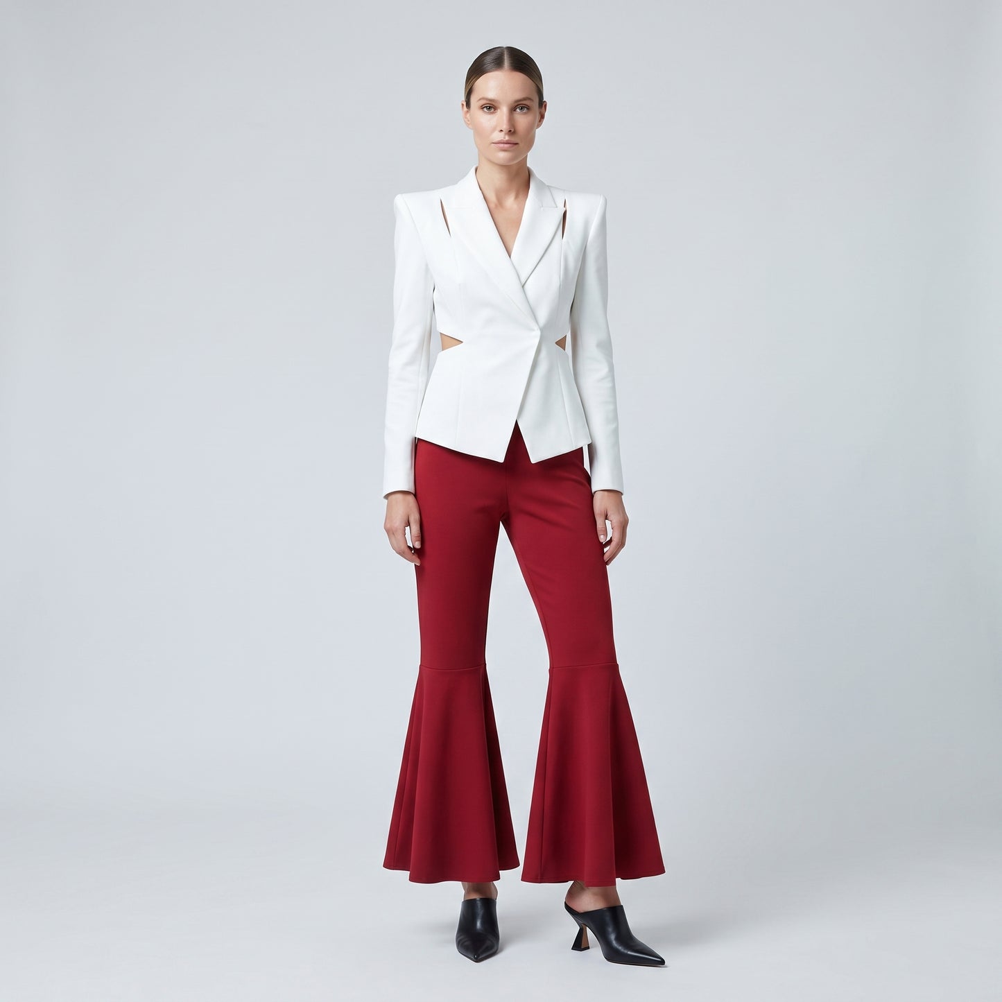 Red Flared Hem Trousers
