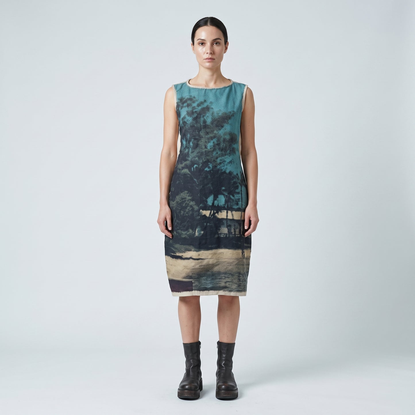 Abstract Landscape Print Sleeveless Dress