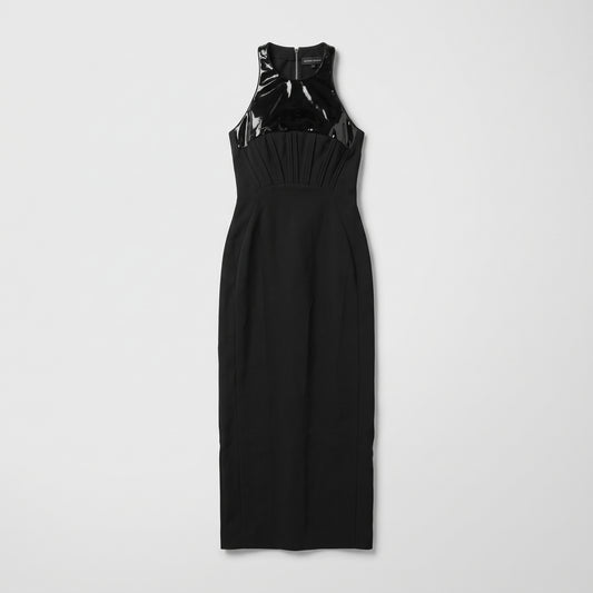Sleeveless Patent Detail Midi Dress