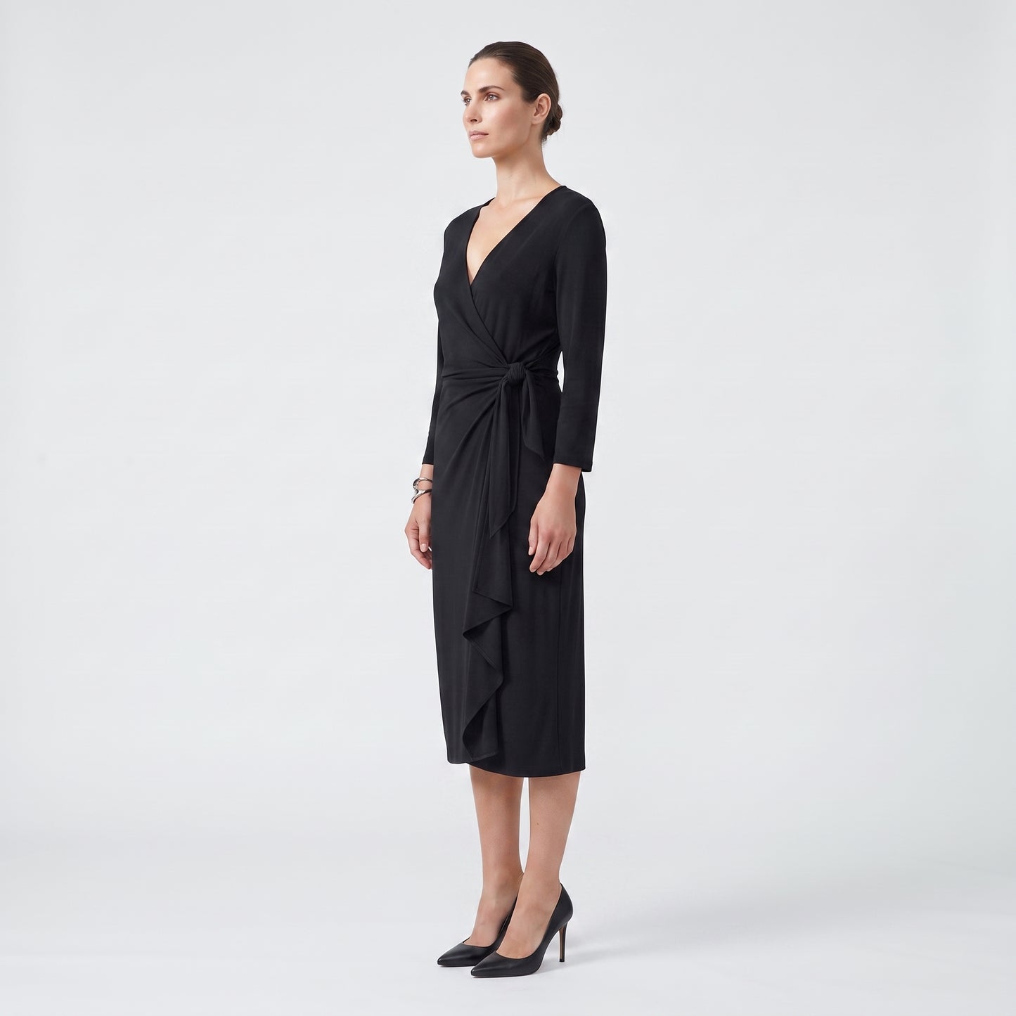 Classic Black Wrap Midi Dress