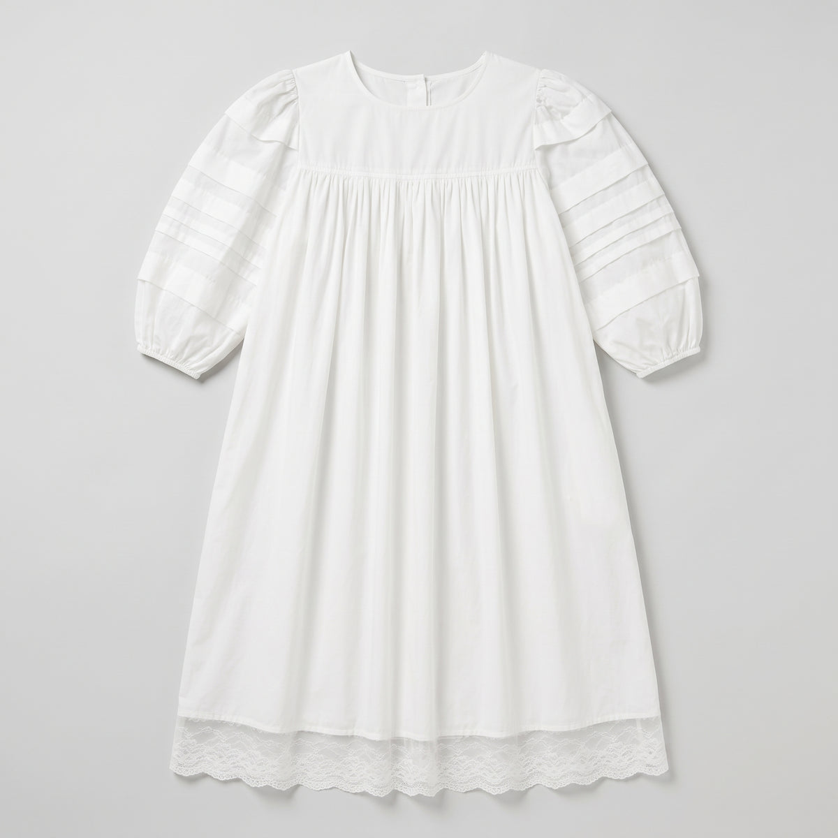 Pleated Sleeve Lace Hem Dress