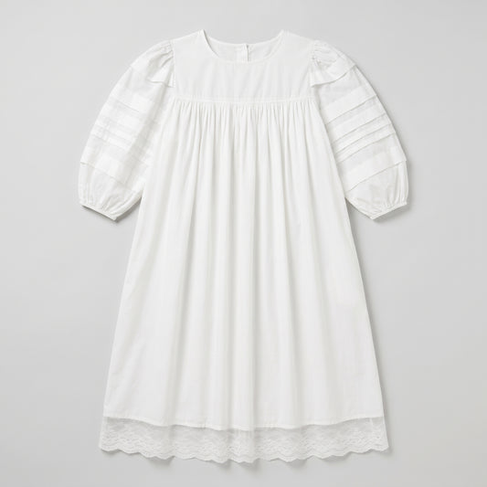 Pleated Sleeve Lace Hem Dress
