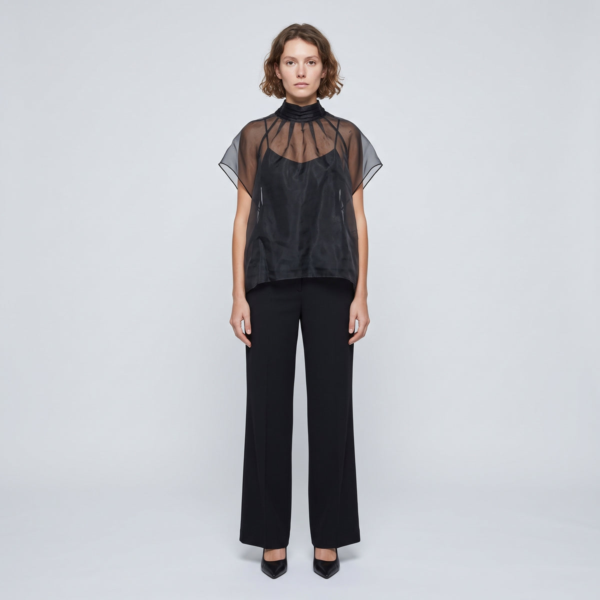Sheer Mock Neck Blouse