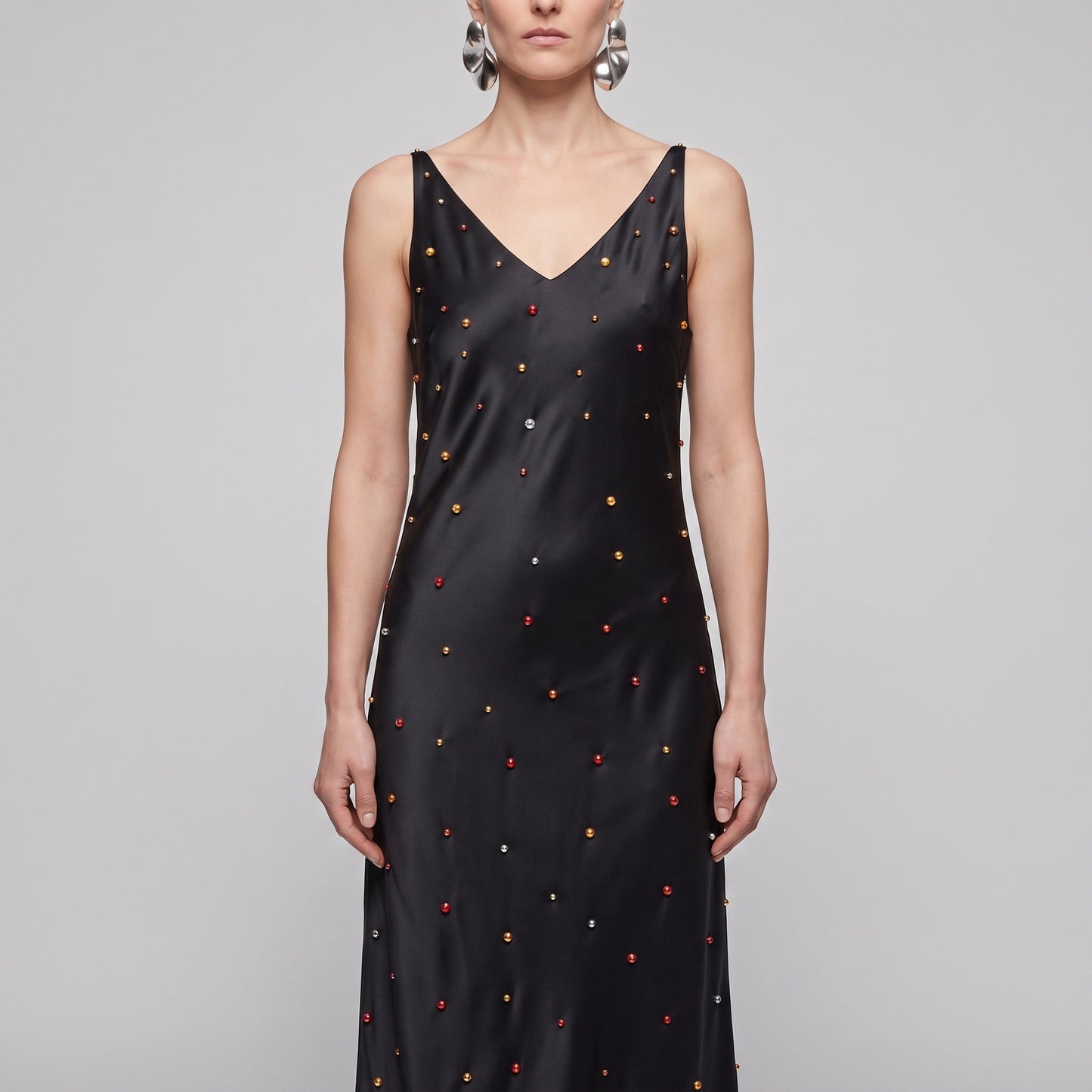 Embellished Silk V-Neck Dress